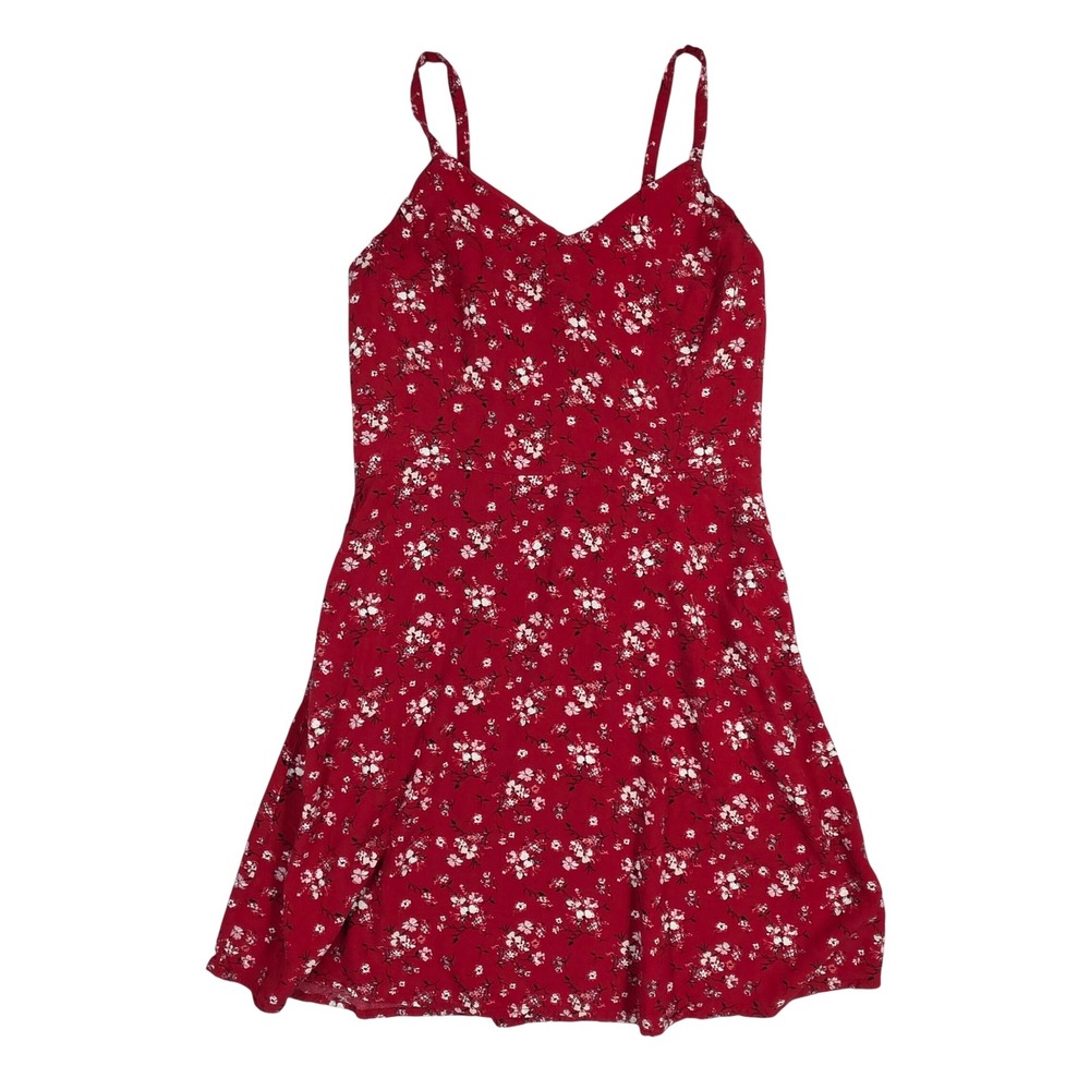 Maurices Red Floral Mini Dress Smocked Back Spaghetti Strap Summer V-Neck Med